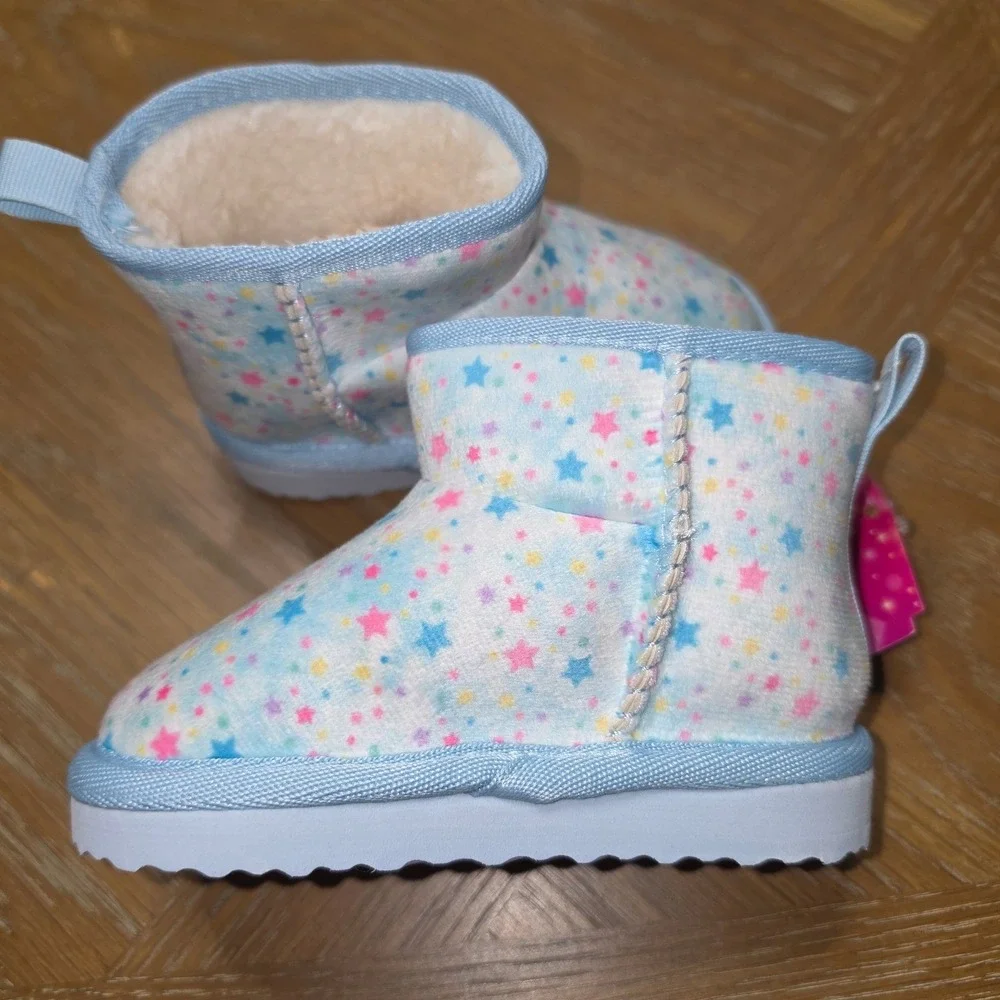 Disney Princess Ground Up Toddler Girls Star Print Faux Fur Winter Boots Size 5